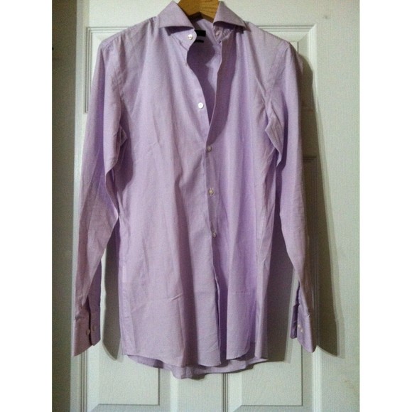 HUGO BOSS MENS NEW PURPLE 100%COTTON DRESS SHIRT SHARP FIT SIZE